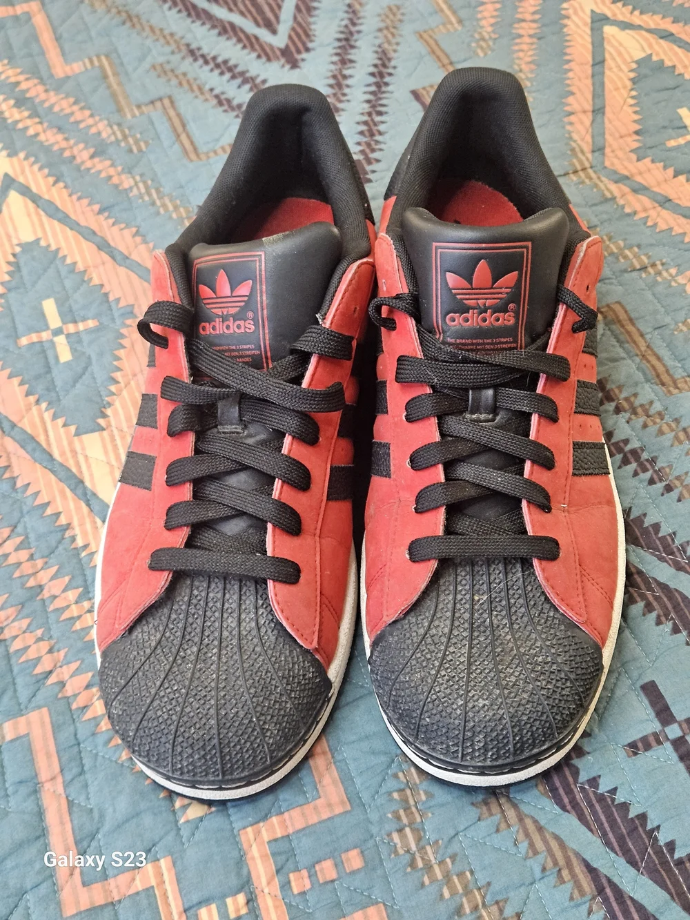 adidas Red and Black Suede Shell-Toe Sneakers